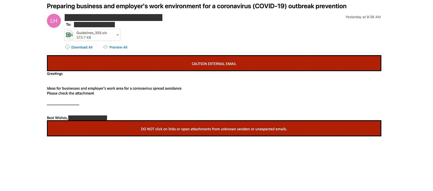 2020-04-08 - Payload Other - INC1805551 - Preparing business and employers work environment for a coronavirus COVID-19 outbreak prevention
