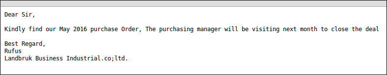 Purchase Order lure email example