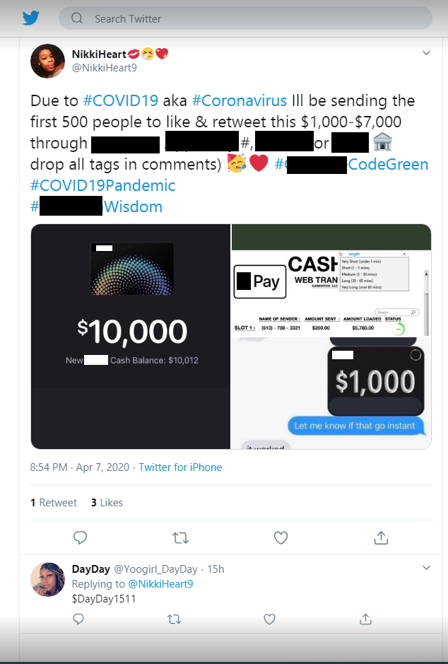 twitter cash app scam